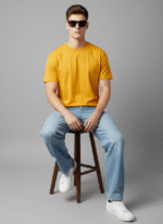 Comfort Fit Round Neck Mustard T-Shirt for Men