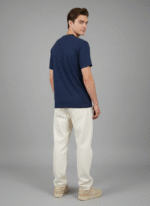 Comfort Fit Round Neck Navy T-Shirt for Men - Image 3