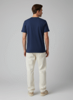 Comfort Fit Round Neck Navy T-Shirt for Men - Image 4