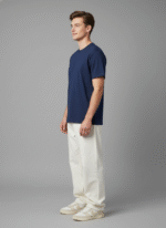 Comfort Fit Round Neck Navy T-Shirt for Men - Image 7