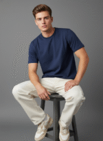 Comfort Fit Round Neck Navy T-Shirt for Men - Image 6