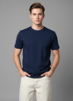 Comfort Fit Round Neck Navy T-Shirt for Men - Image 5