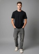 Comfort Fit Round Neck Black T-Shirt for Men - Image 7