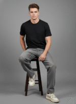 Comfort Fit Round Neck Black T-Shirt for Men - Image 5