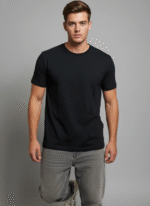Comfort Fit Round Neck Black T-Shirt for Men - Image 6