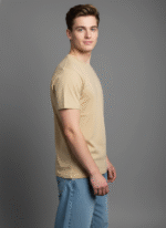Comfort Fit Round Neck Beige T-Shirt for Men - Image 4