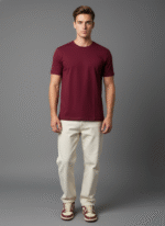 Comfort Fit Round Neck Maroon T-Shirt for Men - Image 2