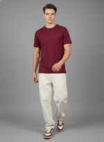Comfort Fit Round Neck Maroon T-Shirt for Men - Image 7