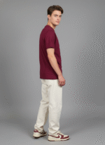 Comfort Fit Round Neck Maroon T-Shirt for Men - Image 5