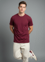 Comfort Fit Round Neck Maroon T-Shirt for Men - Image 6