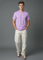 Comfort Fit Round Neck Lavender T-Shirt for Men - Image 6