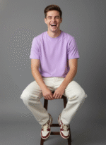 Comfort Fit Round Neck Lavender T-Shirt for Men - Image 5