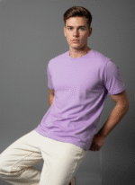 Comfort Fit Round Neck Lavender T-Shirt for Men