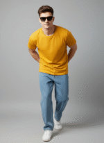 Comfort Fit Round Neck Mustard T-Shirt for Men - Image 6