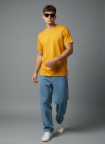 Comfort Fit Round Neck Mustard T-Shirt for Men - Image 4