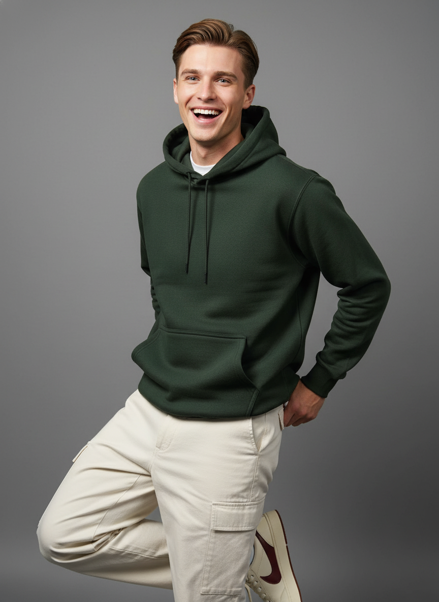 virtual-photoshoot-1 (89) Cotton Fleece Olive Hoodie | Soft, Breathable & Warm Winter Outfit - Image 1