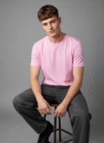 Comfort Fit Round Neck Pink T-Shirt for Men - Image 7