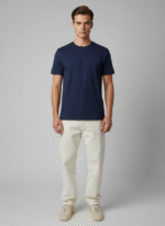 Comfort Fit Round Neck Navy T-Shirt for Men - Image 2