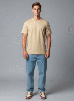 Comfort Fit Round Neck Beige T-Shirt for Men - Image 2
