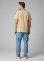 Comfort Fit Round Neck Beige T-Shirt for Men - Image 3