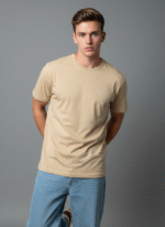 Comfort Fit Round Neck Beige T-Shirt for Men - Image 6