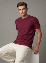 Comfort Fit Round Neck Maroon T-Shirt for Men