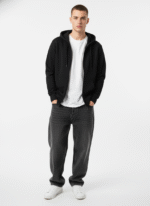 Cotton Fleece Black Zip Hoodie | Soft, Breathable & Warm Winter Outfit