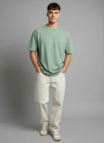 Oversized Round Neck Sage Green T shirt - Image 6
