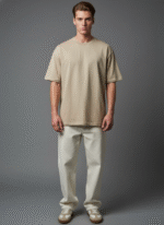Premium Oversized Round Neck Beige T shirt - Image 2