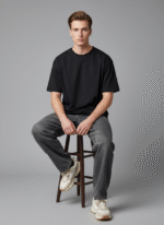 Oversized Round Neck Black T-shirt - Image 5