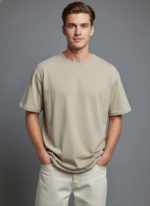 Oversized Round Neck Beige T- shirt - Image 2