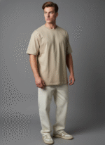 Oversized Round Neck Beige T- shirt - Image 3