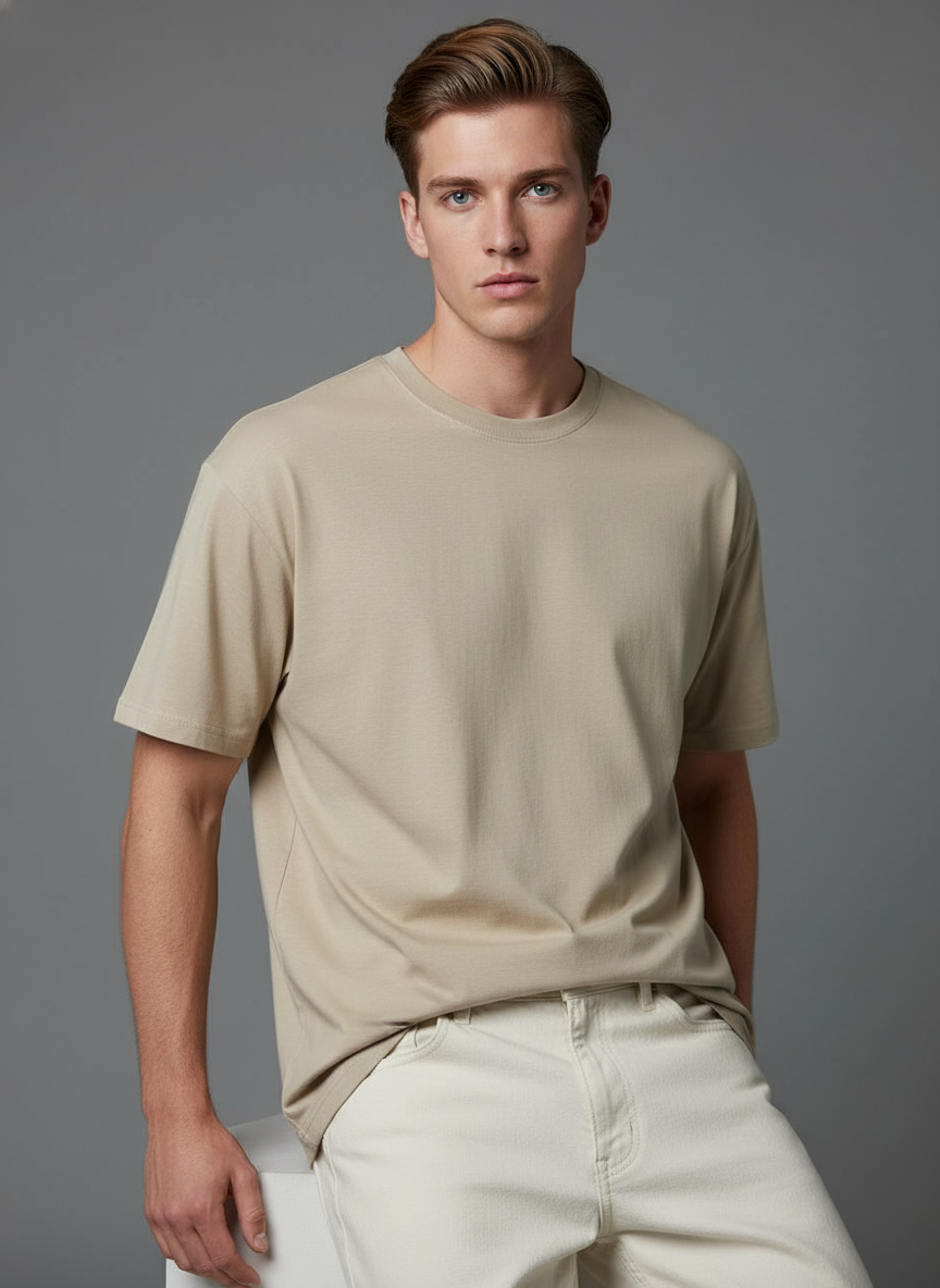 virtual-photoshoot-2 - 2025-11-23T155944.161 Oversized Round Neck Beige T- shirt - Image 1