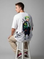 Men Oversized Anime Graphic Back Print Round Neck Cotton T-Shirt - Image 5