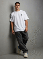 Men White Graphic Printed Oversized T shirt With Krishna Divine Artwork - Image 2