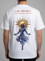 Men White Graphic Printed Oversized T shirt With Krishna Divine Artwork