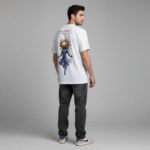 Men White Graphic Printed Oversized T shirt With Krishna Divine Artwork - Image 4