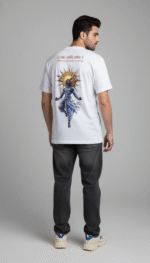Men White Graphic Printed Oversized T shirt With Krishna Divine Artwork - Image 7