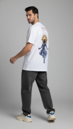 Men White Graphic Printed Oversized T shirt With Krishna Divine Artwork - Image 6